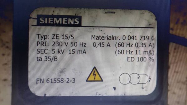 ترانسفورماتور جرقه زیمنس siemens  مدل ZE 15/5  Ignition transformer ze - Image 2